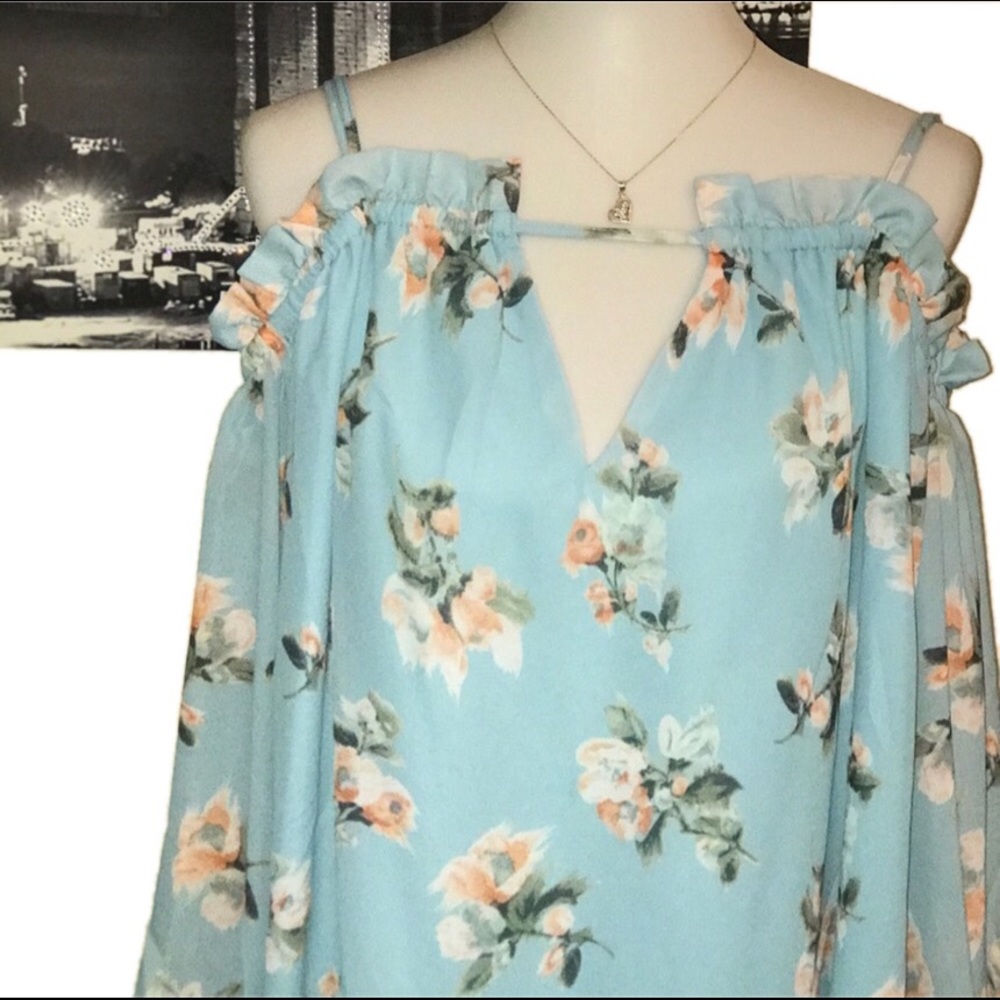 Blue Peach Boho Inspired Flowy Blouse